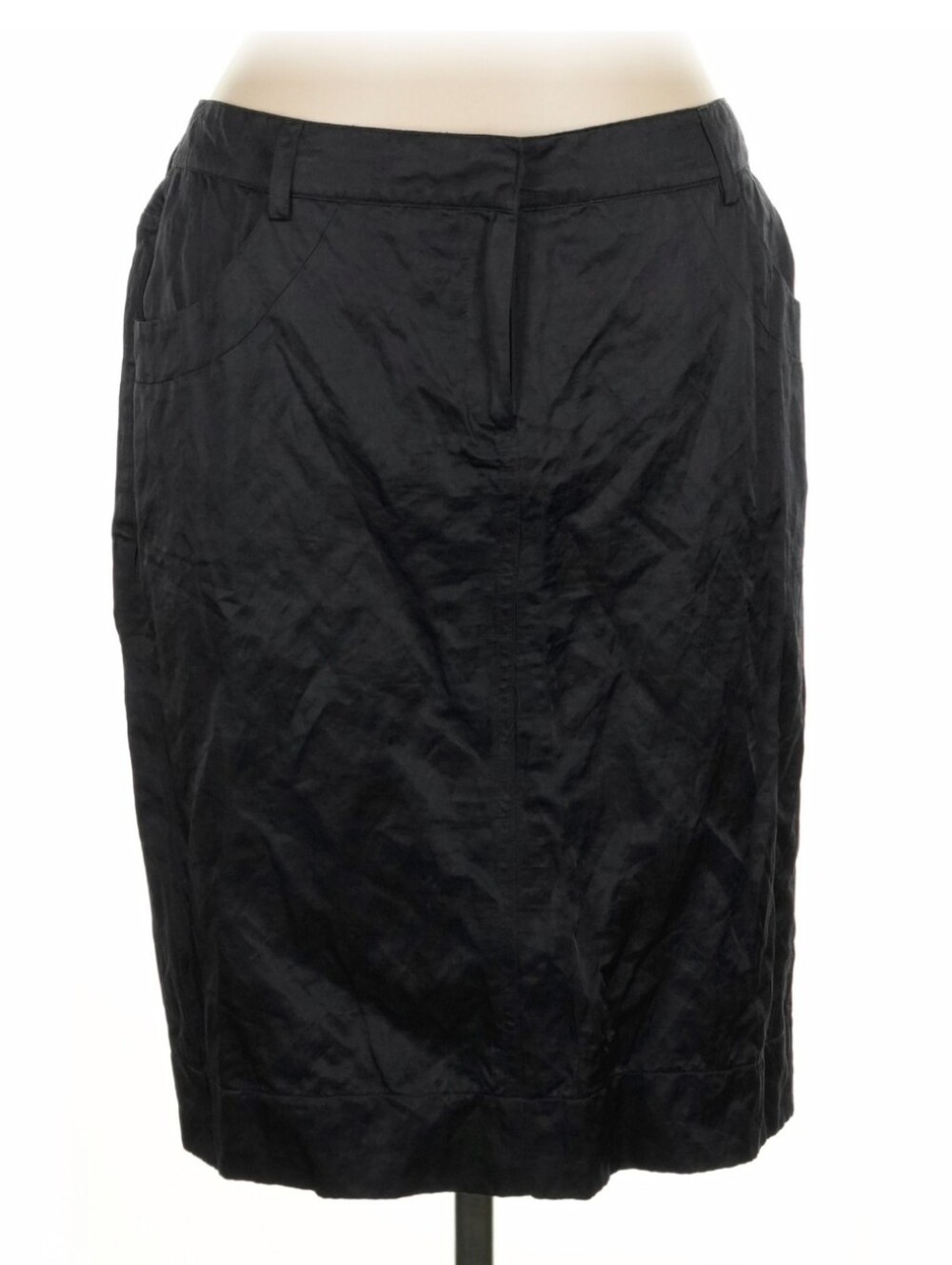Eileen Fisher Size 10 Black Steel Satin Woven Cotton Formal Skirt NWT